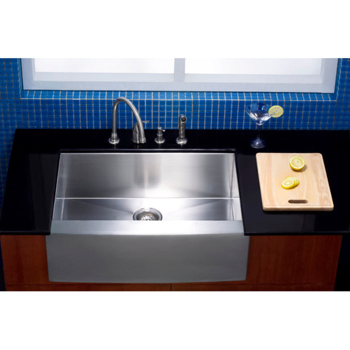 Kingston Sona KUF302110BN - Denver 30-Inch Stainless Steel Apron-Front Single Bowl Farmhouse Kitchen Sink, Brushed Stainless Steel