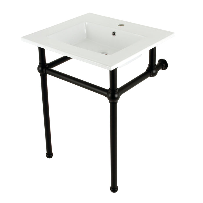 Kingston Heirloom KVBH252270 - Templeton 25-Inch Ceramic Console Sink with Brass Legs (1-Hole), White/Matte Black