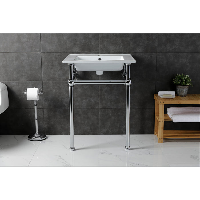 Kingston Heirloom KVBH252271 - Templeton 25-Inch Ceramic Console Sink with Brass Legs (1-Hole), White/Polished Chrome