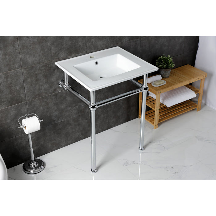 Kingston Heirloom KVBH252271 - Templeton 25-Inch Ceramic Console Sink with Brass Legs (1-Hole), White/Polished Chrome