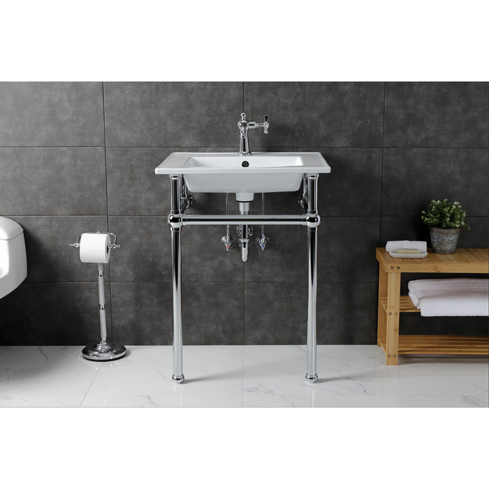 Kingston Heirloom KVBH252271 - Templeton 25-Inch Ceramic Console Sink with Brass Legs (1-Hole), White/Polished Chrome