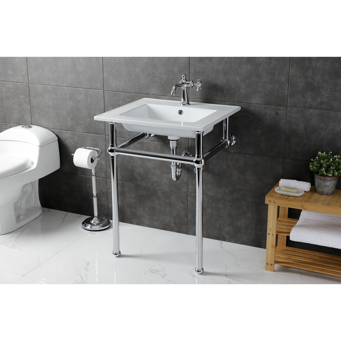 Kingston Heirloom KVBH252271 - Templeton 25-Inch Ceramic Console Sink with Brass Legs (1-Hole), White/Polished Chrome