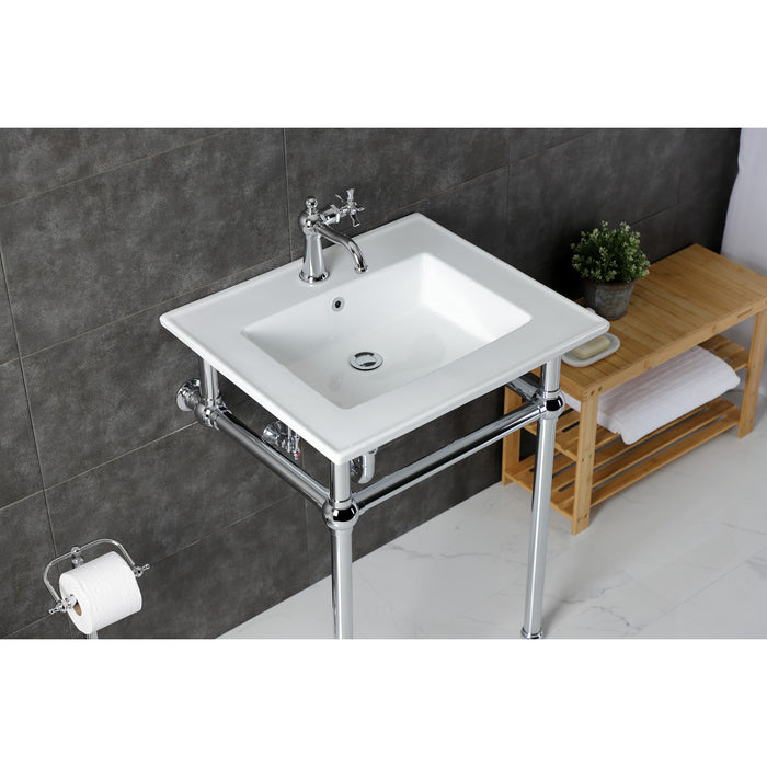 Kingston Heirloom KVBH252271 - Templeton 25-Inch Ceramic Console Sink with Brass Legs (1-Hole), White/Polished Chrome