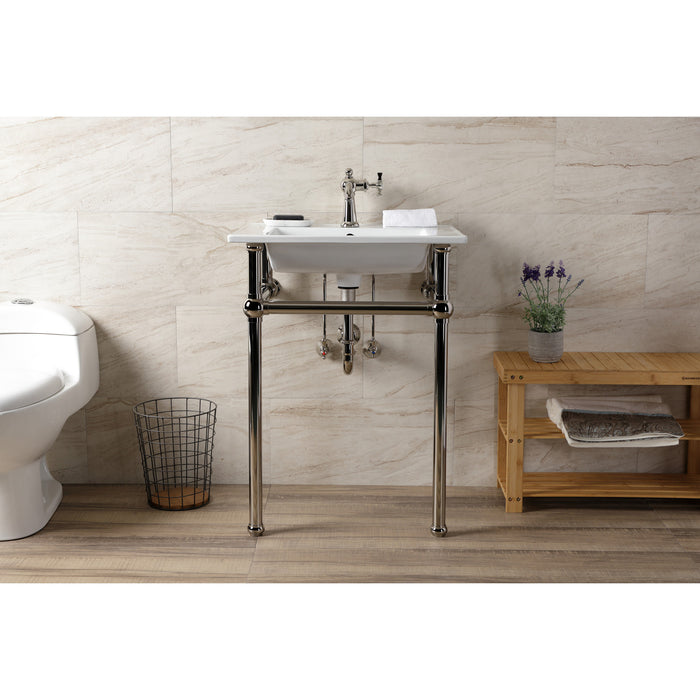 Kingston Heirloom KVBH252276 - Templeton 25-Inch Ceramic Console Sink with Brass Legs (1-Hole), White/Polished Nickel