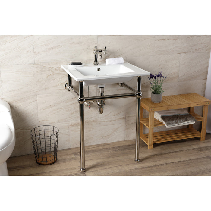 Kingston Heirloom KVBH252276 - Templeton 25-Inch Ceramic Console Sink with Brass Legs (1-Hole), White/Polished Nickel