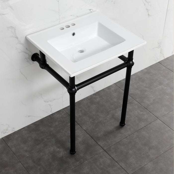 Kingston Heirloom KVBH25227W4B0 - Templeton 25-Inch Ceramic Console Sink with Brass Legs (4-Inch, 3-Hole), White/Matte Black