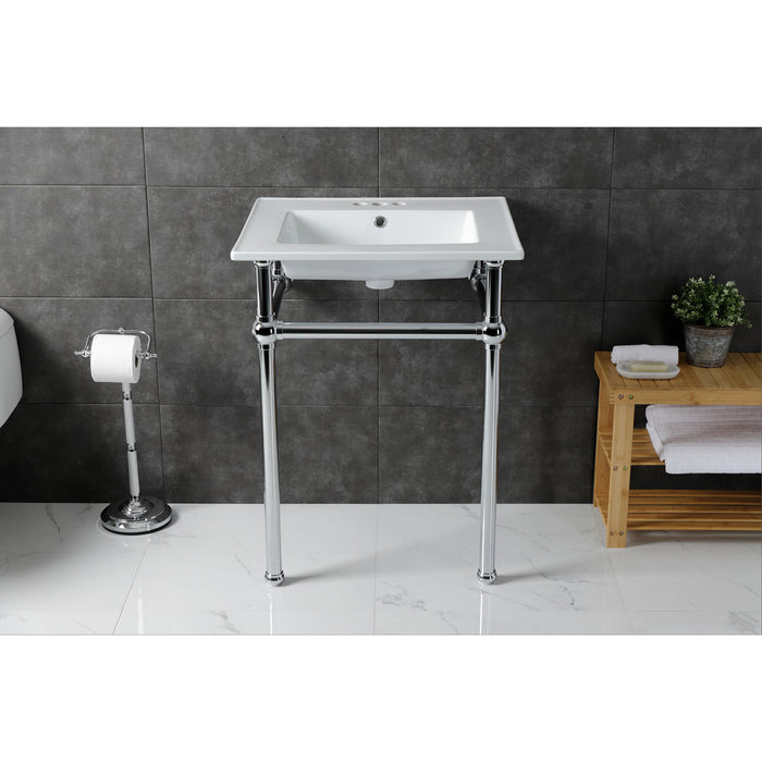 Kingston Heirloom KVBH25227W4B1 - Templeton 25-Inch Ceramic Console Sink with Brass Legs (4-Inch, 3-Hole), White/Polished Chrome