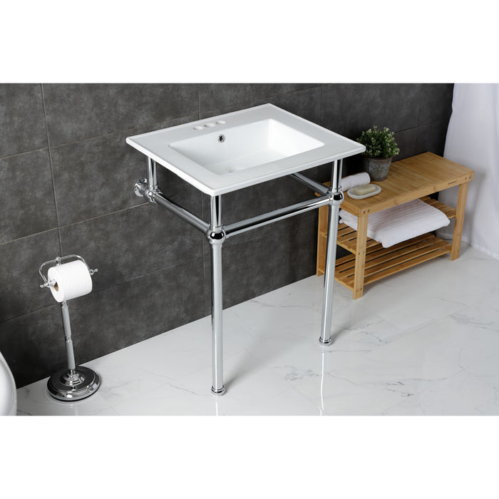 Kingston Heirloom KVBH25227W4B1 - Templeton 25-Inch Ceramic Console Sink with Brass Legs (4-Inch, 3-Hole), White/Polished Chrome