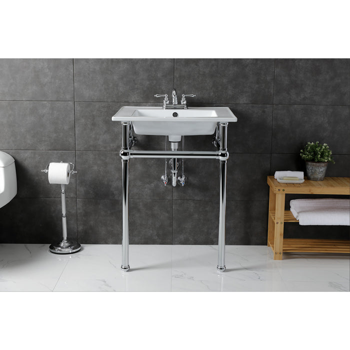 Kingston Heirloom KVBH25227W4B1 - Templeton 25-Inch Ceramic Console Sink with Brass Legs (4-Inch, 3-Hole), White/Polished Chrome