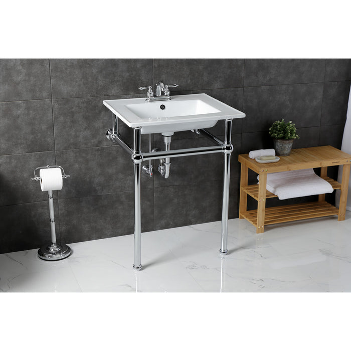 Kingston Heirloom KVBH25227W4B1 - Templeton 25-Inch Ceramic Console Sink with Brass Legs (4-Inch, 3-Hole), White/Polished Chrome