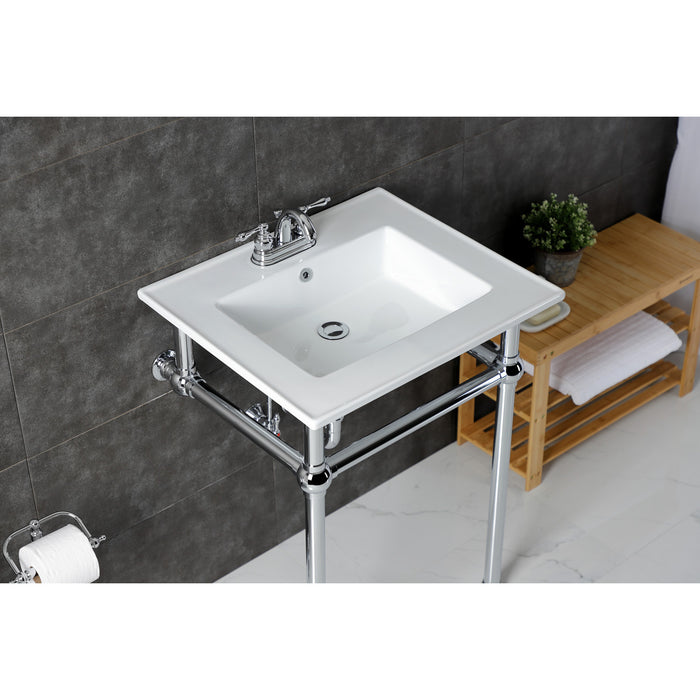 Kingston Heirloom KVBH25227W4B1 - Templeton 25-Inch Ceramic Console Sink with Brass Legs (4-Inch, 3-Hole), White/Polished Chrome
