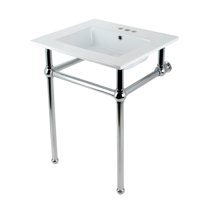 Kingston Heirloom KVBH25227W4B1 - Templeton 25-Inch Ceramic Console Sink with Brass Legs (4-Inch, 3-Hole), White/Polished Chrome