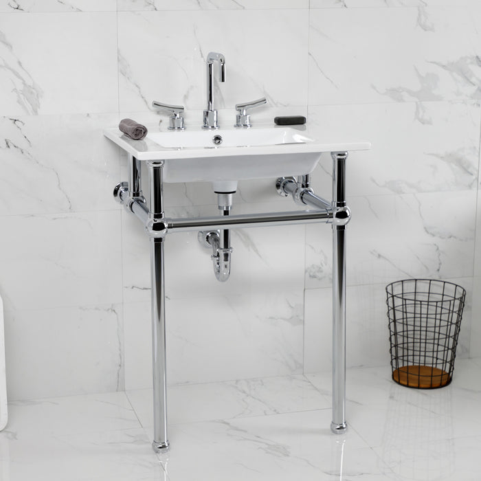 Kingston Heirloom KVBH25227W8B1 - Templeton 25-Inch Ceramic Console Sink with Brass Legs (8-Inch, 3-Hole), White/Polished Chrome