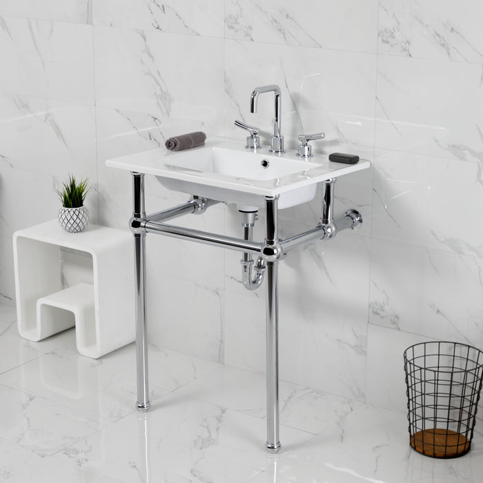 Kingston Heirloom KVBH25227W8B1 - Templeton 25-Inch Ceramic Console Sink with Brass Legs (8-Inch, 3-Hole), White/Polished Chrome