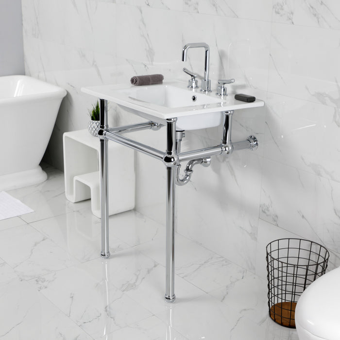 Kingston Heirloom KVBH25227W8B1 - Templeton 25-Inch Ceramic Console Sink with Brass Legs (8-Inch, 3-Hole), White/Polished Chrome