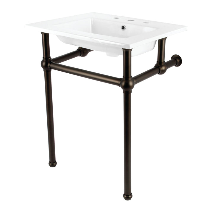 Kingston Heirloom KVBH25227W8B5 - Templeton 25-Inch Ceramic Console Sink with Brass Legs (8-Inch, 3-Hole), White/Oil Rubbed Bronze