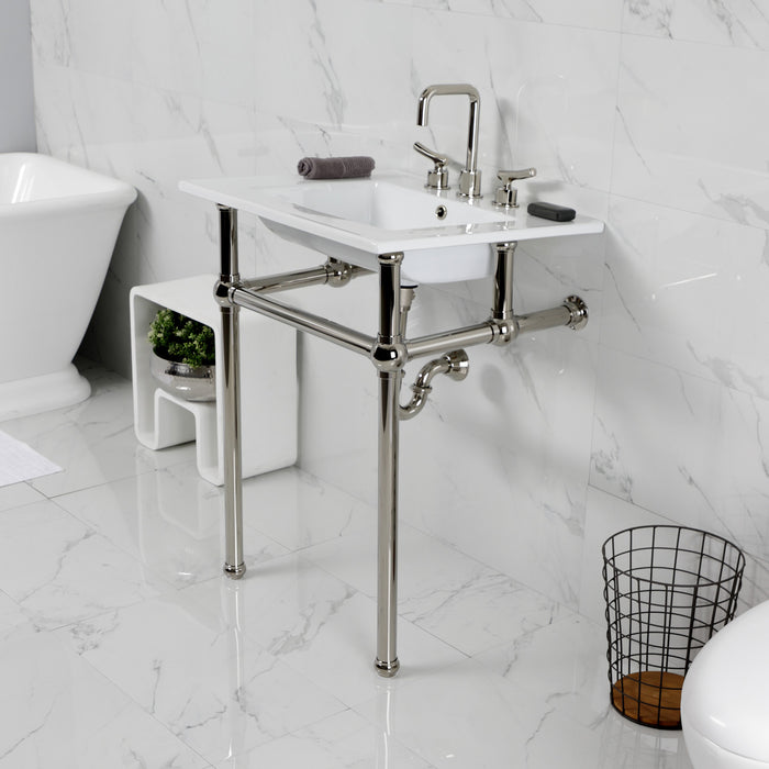 Kingston Heirloom KVBH25227W8B6 - Templeton 25-Inch Ceramic Console Sink with Brass Legs (8-Inch, 3-Hole), White/Polished Nickel