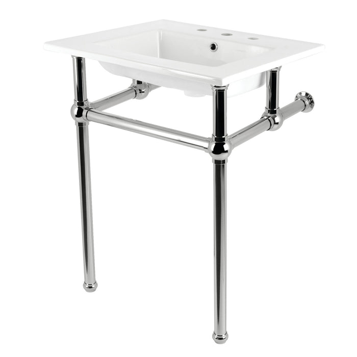Kingston Heirloom KVBH25227W8B6 - Templeton 25-Inch Ceramic Console Sink with Brass Legs (8-Inch, 3-Hole), White/Polished Nickel