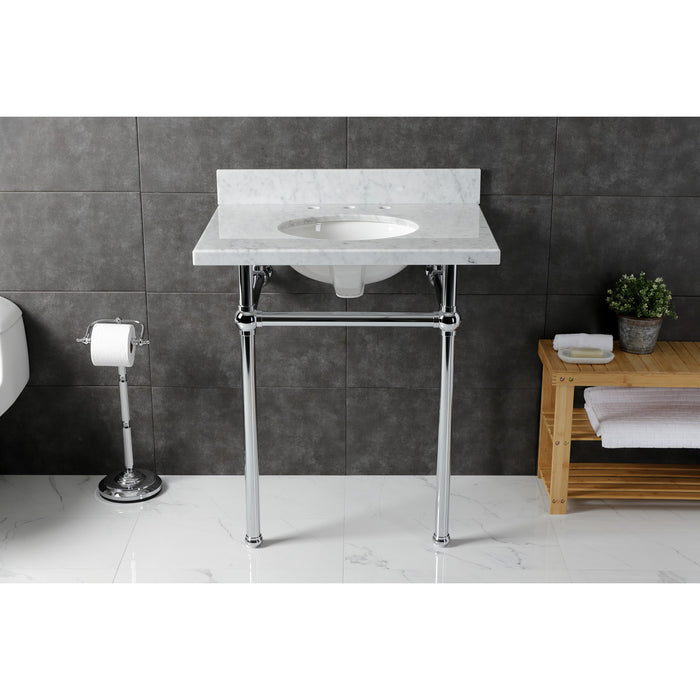 Kingston Heirloom KVBH3022M81 - Templeton 30-Inch Carrara Marble Console Sink with Brass Legs (8-Inch, 3-Hole), Carrara Marble White/Polished Chrome
