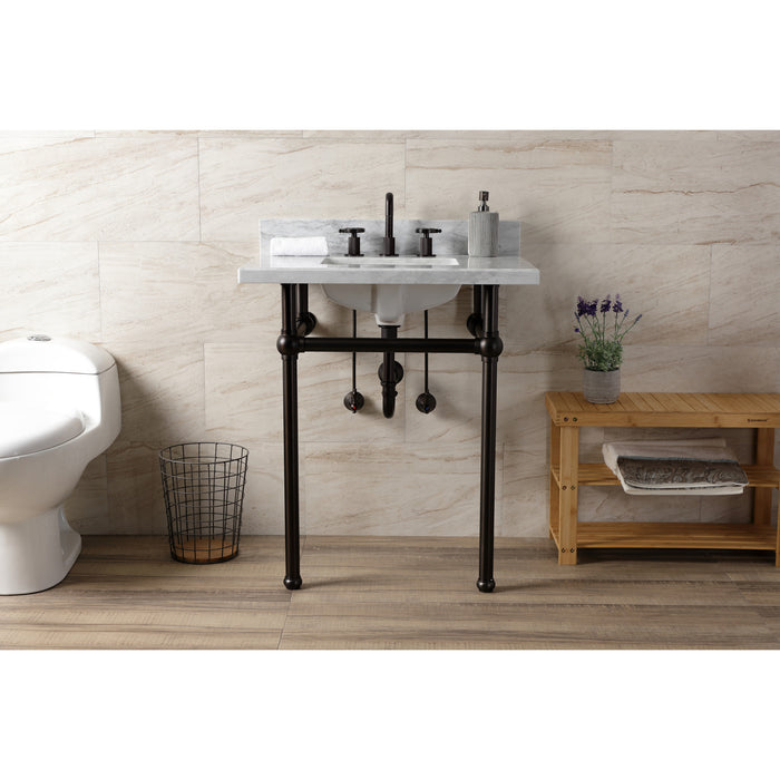 Kingston Heirloom KVBH3022M8SQ5 - Templeton 30-Inch Carrara Marble Console Sink with Brass Legs (8-Inch, 3-Hole), Carrara Marble White/Oil Rubbed Bronze