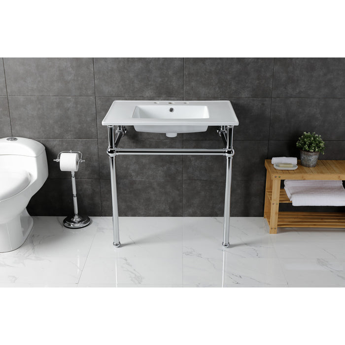 Kingston Heirloom KVBH31227W8B1 - Templeton 31-Inch Ceramic Console Sink with Brass Legs (8-Inch, 3-Hole), White/Polished Chrome