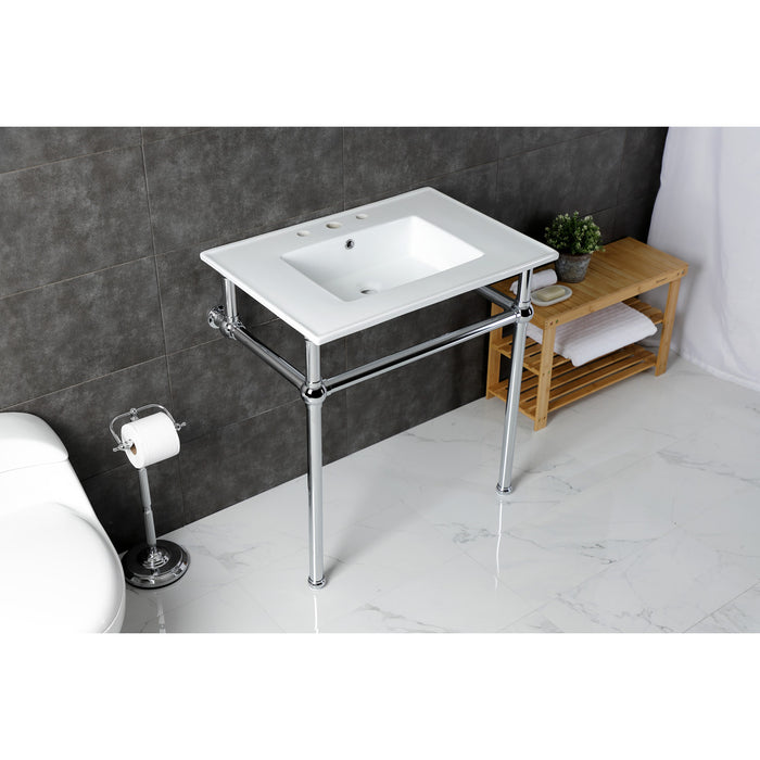 Kingston Heirloom KVBH31227W8B1 - Templeton 31-Inch Ceramic Console Sink with Brass Legs (8-Inch, 3-Hole), White/Polished Chrome