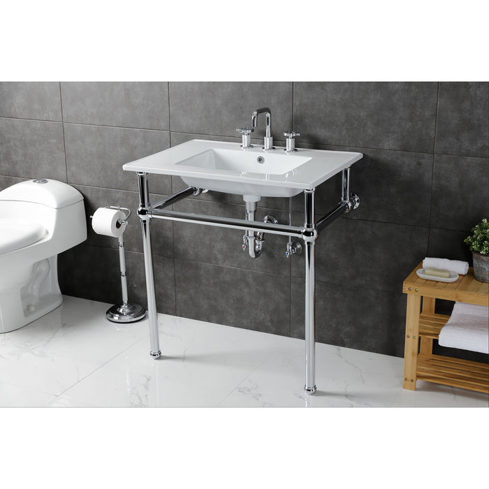 Kingston Heirloom KVBH31227W8B1 - Templeton 31-Inch Ceramic Console Sink with Brass Legs (8-Inch, 3-Hole), White/Polished Chrome