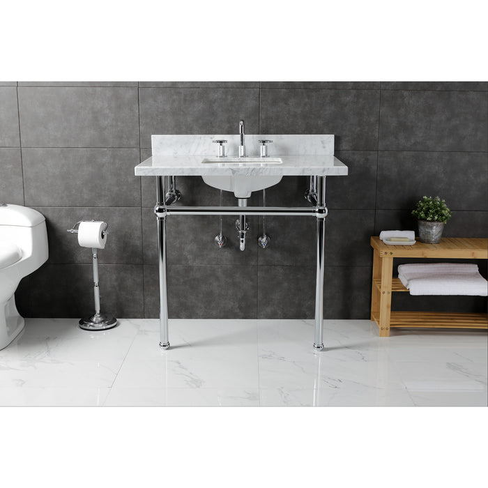 Kingston Heirloom KVBH3622M8SQ1 - Templeton 36-Inch Carrara Marble Console Sink with Brass Legs (8-Inch, 3-Hole), Carrara Marble White/Polished Chrome