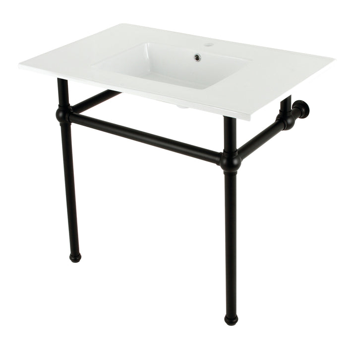 Kingston Heirloom KVBH37227MB - Templeton 37-Inch Ceramic Console Sink with Brass Legs (1-Hole), White/Matte Black