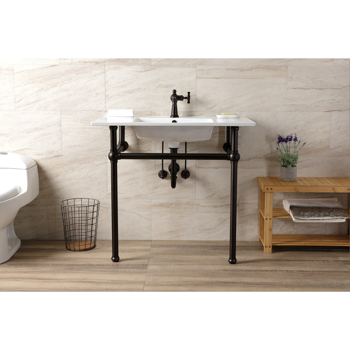 Kingston Heirloom KVBH37227ORB - Templeton 37-Inch Ceramic Console Sink with Brass Legs (1-Hole), White/Oil Rubbed Bronze