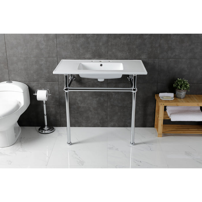 Kingston Heirloom KVBH37227W8C - Templeton 37-Inch Ceramic Console Sink with Brass Legs (8-Inch, 3-Hole), White/Polished Chrome