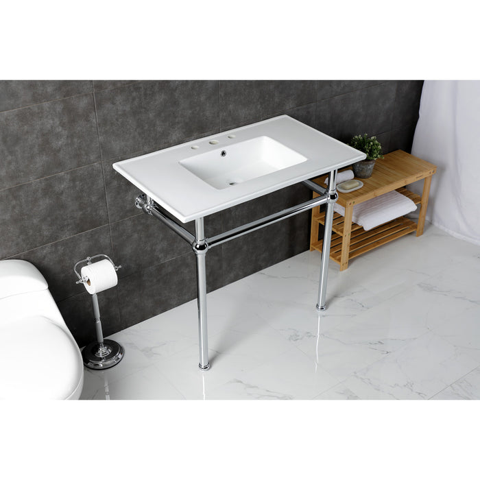 Kingston Heirloom KVBH37227W8C - Templeton 37-Inch Ceramic Console Sink with Brass Legs (8-Inch, 3-Hole), White/Polished Chrome