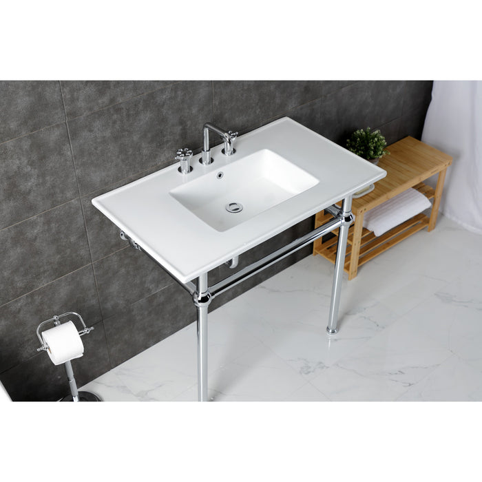 Kingston Heirloom KVBH37227W8C - Templeton 37-Inch Ceramic Console Sink with Brass Legs (8-Inch, 3-Hole), White/Polished Chrome
