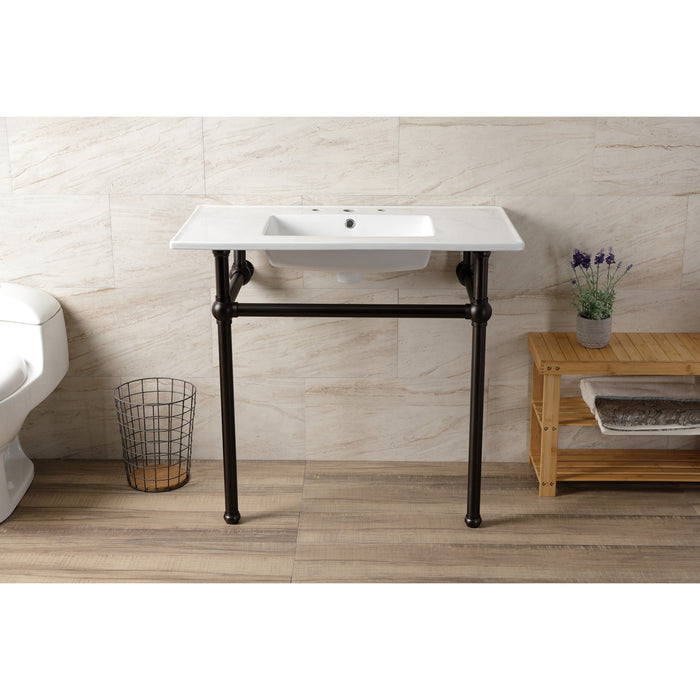 Kingston Heirloom KVBH37227W8ORB - Templeton 37-Inch Ceramic Console Sink with Brass Legs (8-Inch, 3-Hole), White/Oil Rubbed Bronze