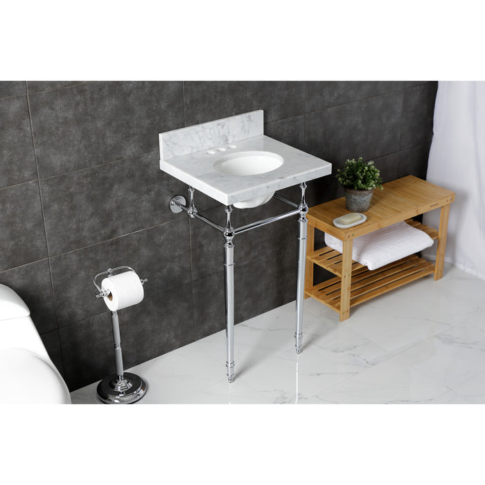 Kingston Heirloom KVPB1917M341ST - Edwardian 19-Inch Carrara Marble Console Sink with Brass Legs (4-Inch, 3-Hole), Carrara Marble White/Polished Chrome
