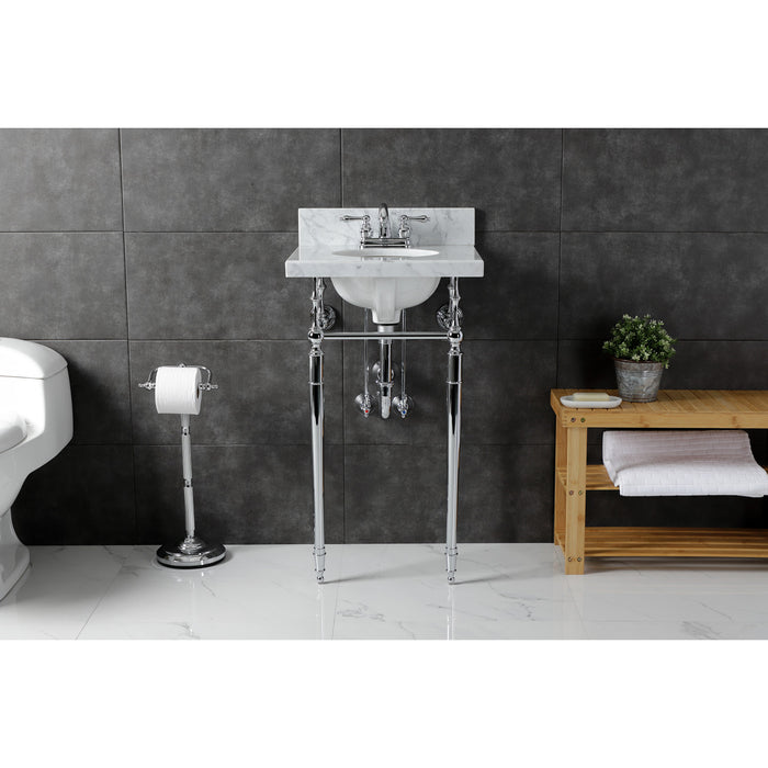 Kingston Heirloom KVPB1917M341ST - Edwardian 19-Inch Carrara Marble Console Sink with Brass Legs (4-Inch, 3-Hole), Carrara Marble White/Polished Chrome