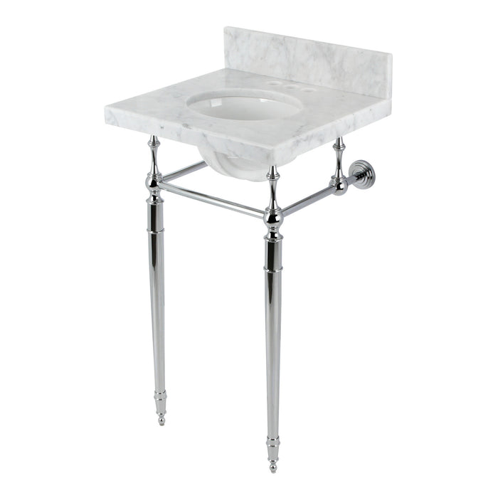 Kingston Heirloom KVPB1917M341ST - Edwardian 19-Inch Carrara Marble Console Sink with Brass Legs (4-Inch, 3-Hole), Carrara Marble White/Polished Chrome