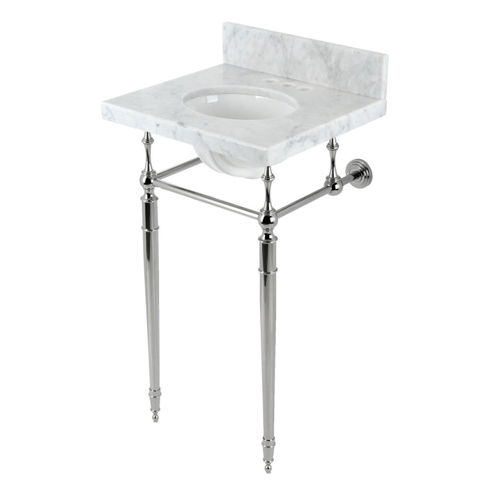 Edwardian KVPB1917M346ST 19-Inch Carrara Marble Console Sink with Brass Legs (4-Inch, 3-Hole), Carrara Marble White/Polished Nickel