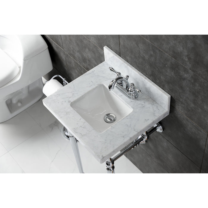 Kingston Heirloom KVPB1917M34SQ1 - Edwardian 19-Inch Carrara Marble Console Sink with Brass Legs (4-Inch, 3-Hole), Carrara Marble White/Polished Chrome