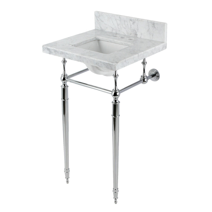 Kingston Heirloom KVPB1917M34SQ1 - Edwardian 19-Inch Carrara Marble Console Sink with Brass Legs (4-Inch, 3-Hole), Carrara Marble White/Polished Chrome