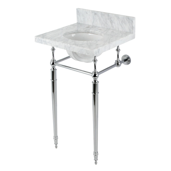 Kingston Heirloom KVPB1917M381ST - Edwardian 19-Inch Carrara Marble Console Sink with Brass Legs (8-Inch, 3-Hole), Carrara Marble White/Polished Chrome