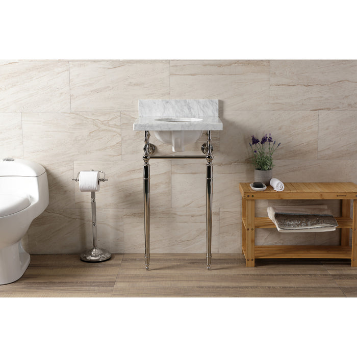 Edwardian KVPB1917M386ST 19-Inch Carrara Marble Console Sink with Brass Legs (8-Inch, 3-Hole), Carrara Marble White/Polished Nickel