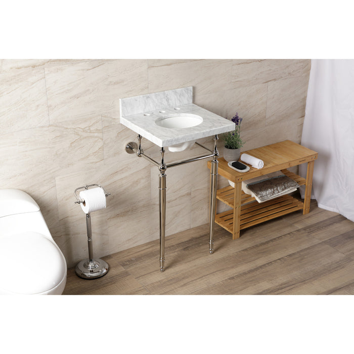 Edwardian KVPB1917M386ST 19-Inch Carrara Marble Console Sink with Brass Legs (8-Inch, 3-Hole), Carrara Marble White/Polished Nickel