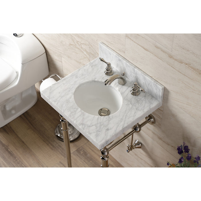 Edwardian KVPB1917M386ST 19-Inch Carrara Marble Console Sink with Brass Legs (8-Inch, 3-Hole), Carrara Marble White/Polished Nickel