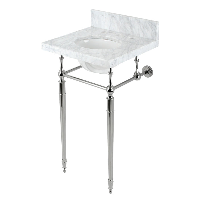 Edwardian KVPB1917M386ST 19-Inch Carrara Marble Console Sink with Brass Legs (8-Inch, 3-Hole), Carrara Marble White/Polished Nickel