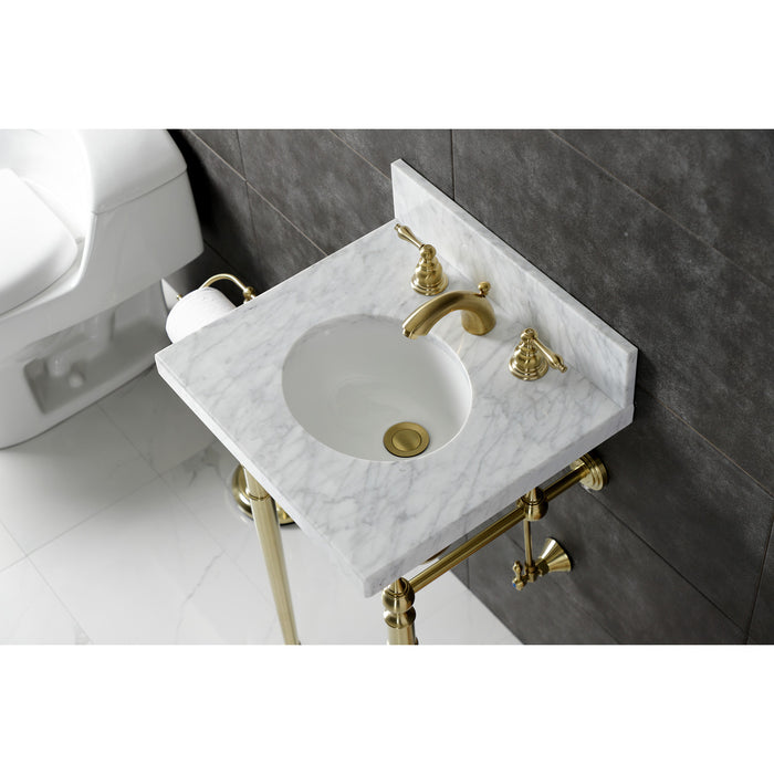Kingston Heirloom KVPB1917M387ST - Edwardian 19-Inch Carrara Marble Console Sink with Brass Legs (8-Inch, 3-Hole), Carrara Marble White/Brushed Brass