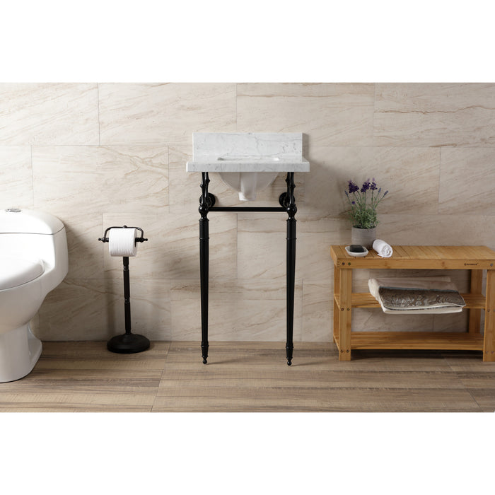 Kingston Heirloom KVPB1917M8SQ0 - Edwardian 19-Inch Carrara Marble Console Sink with Brass Legs (8-Inch, 3-Hole), Carrara Marble White/Matte Black