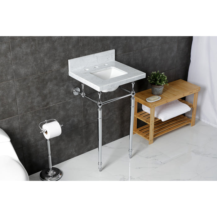 Kingston Heirloom KVPB1917M8SQ1 - Edwardian 19-Inch Carrara Marble Console Sink with Brass Legs (8-Inch, 3-Hole), Carrara Marble White/Polished Chrome