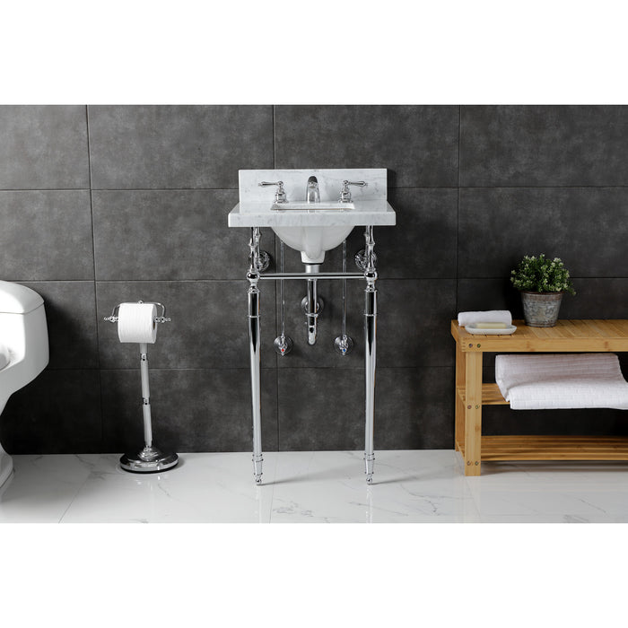 Kingston Heirloom KVPB1917M8SQ1 - Edwardian 19-Inch Carrara Marble Console Sink with Brass Legs (8-Inch, 3-Hole), Carrara Marble White/Polished Chrome