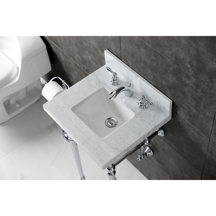 Kingston Heirloom KVPB1917M8SQ1 - Edwardian 19-Inch Carrara Marble Console Sink with Brass Legs (8-Inch, 3-Hole), Carrara Marble White/Polished Chrome